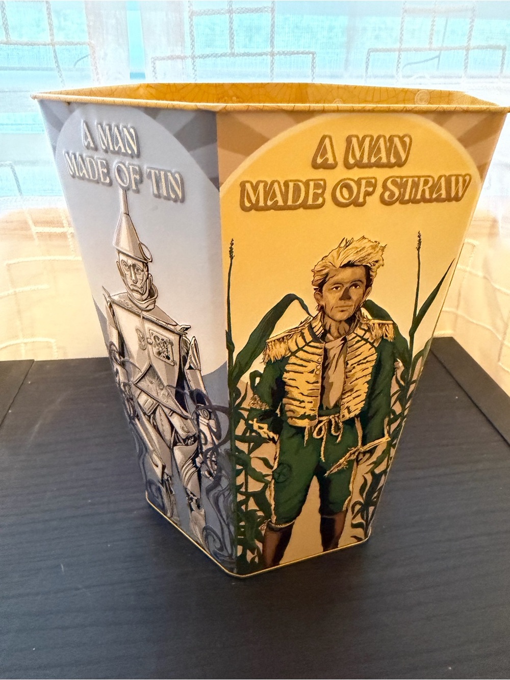 A Man Made of Straw Decorative Popcorn Tin - Yellow & Green